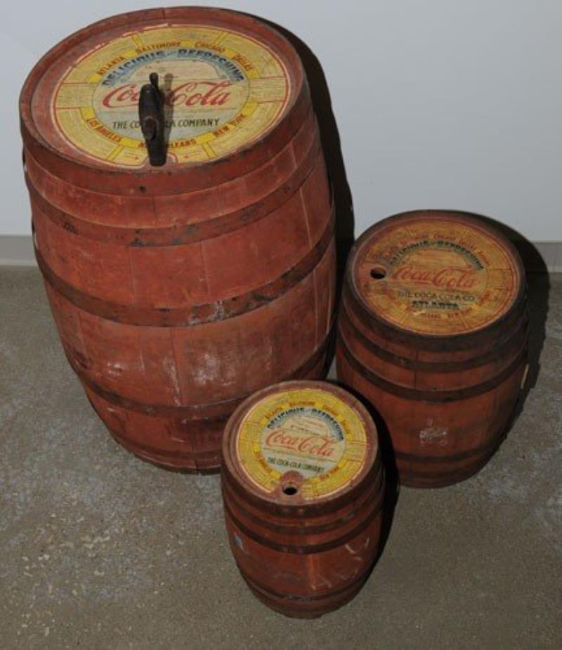 LOT OF 3 COCA-COLA 1930'S SYRUP BARRELS AND LABELS