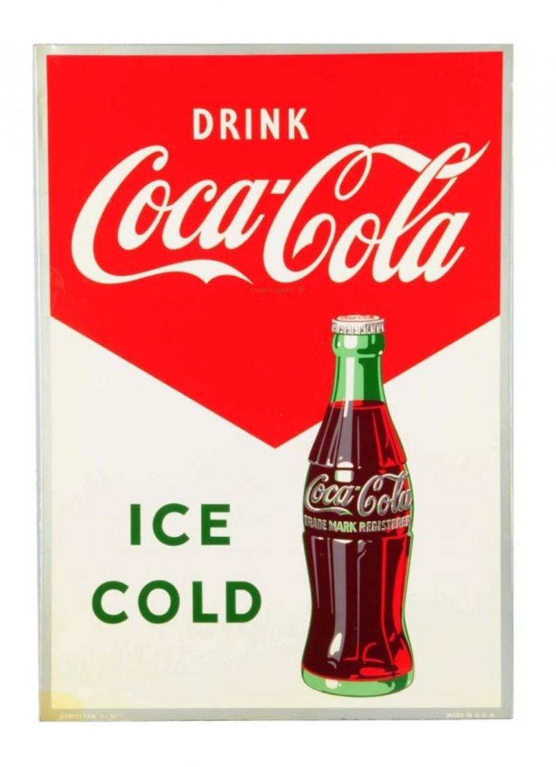 1951 Coca - Cola Tin Sign with Bottle.