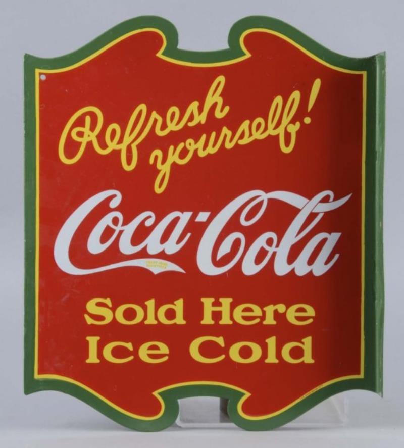 Coca Cola Sold Here Porcelain Die Cut Flange Sign