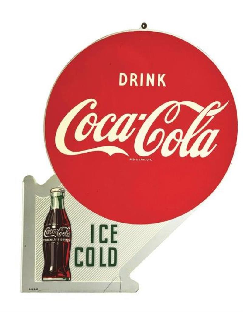 1950'S TIN COCA-COLA ADVERTISING FLANGE SIGN.
