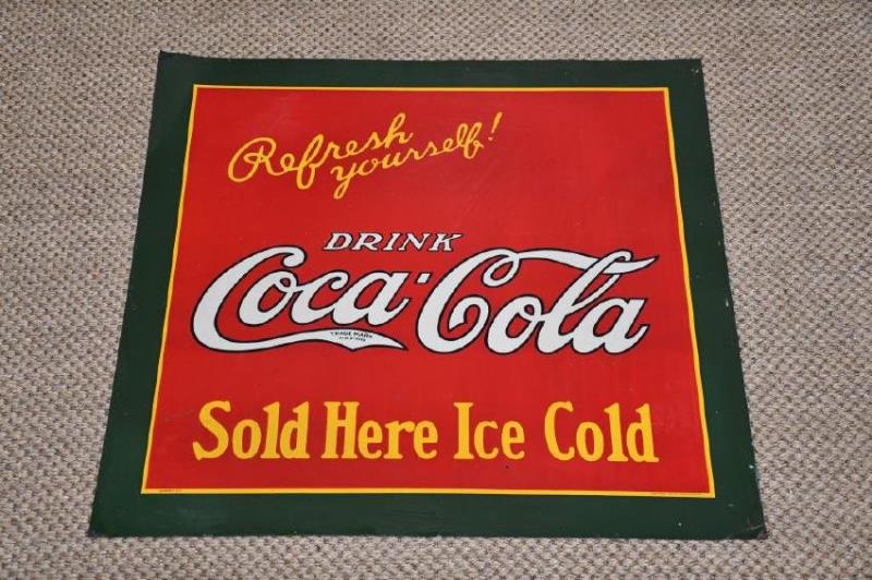 Metal Coca-Cola Advertising Sign "Sold Here - Ice Cold"