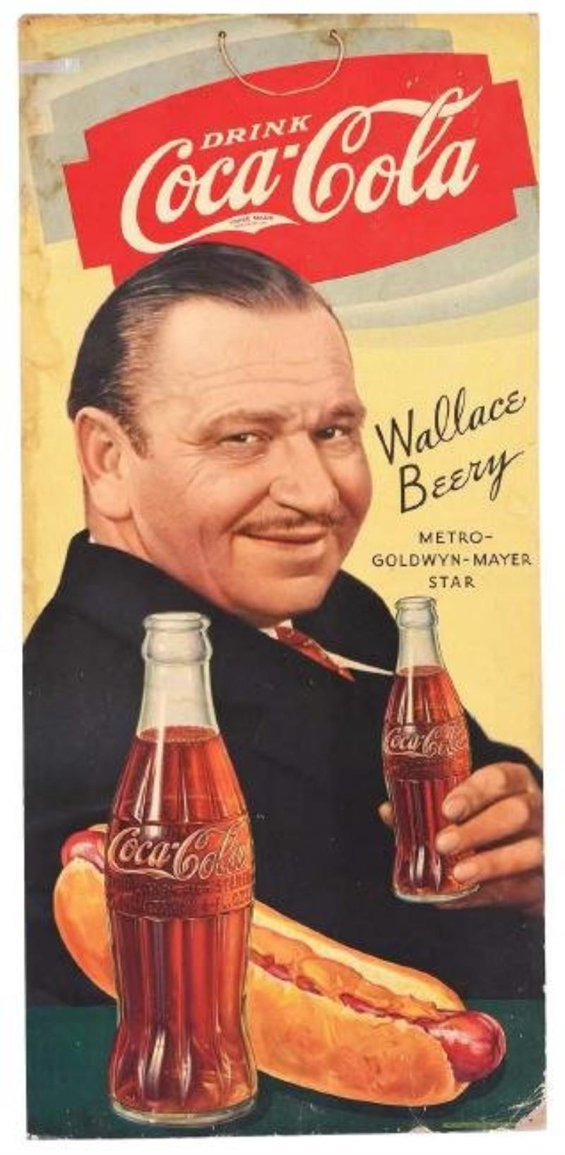 1934 Wallace Beery Coca-Cola Cardboard Sign.