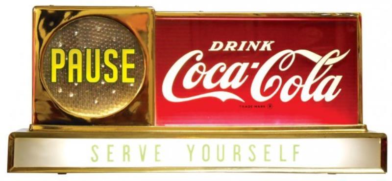 Coca-Cola light-up motion sign, "Pause", c.1950, Exc