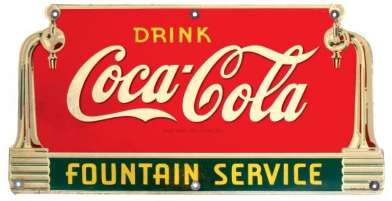 Coca-Cola Masonite sign, "Drink Coca-Cola Fountain