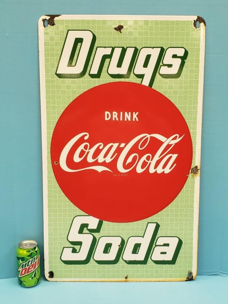 1950's Coca-Cola Porcelain Drugs Sign Value & Price Guide