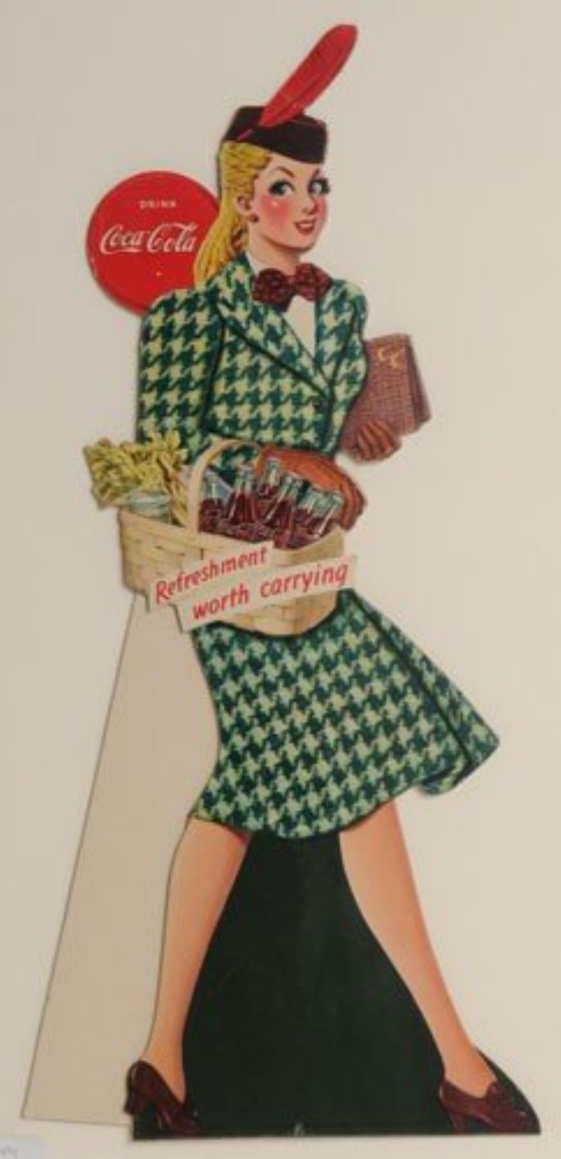 COCA-COLA 1944 DIE-CUT CARDBOARD LADY SHOPPER