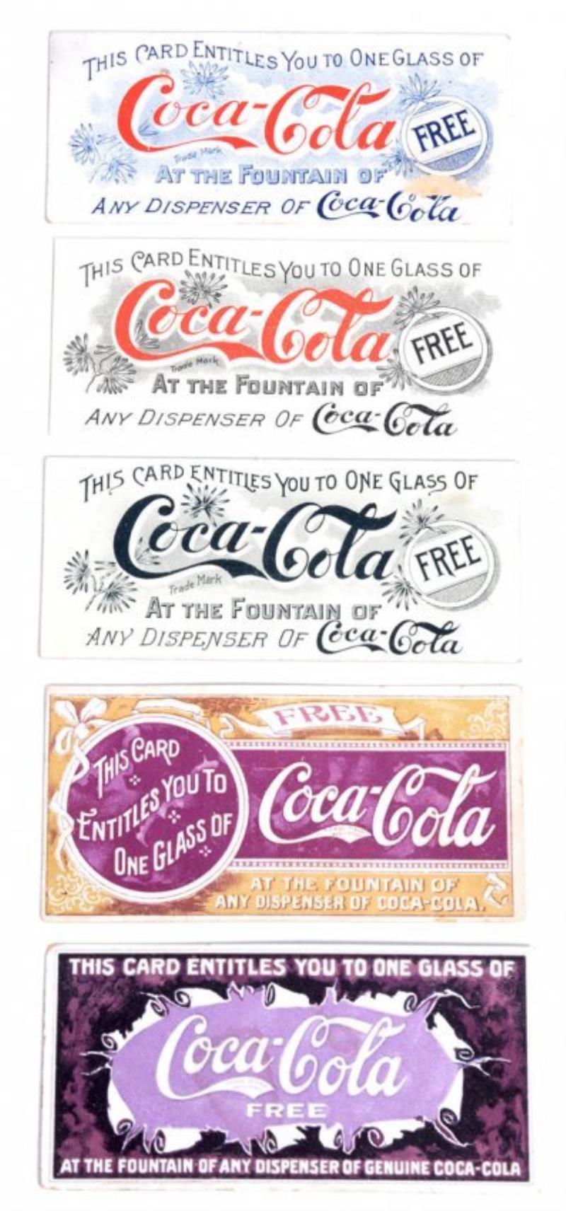 5 ASSORTED EARLY COCA-COLA COUPONS