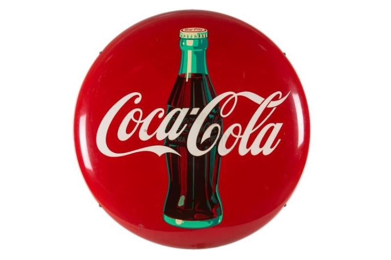 Coca Cola Button With Bottle Graphic and Hanger