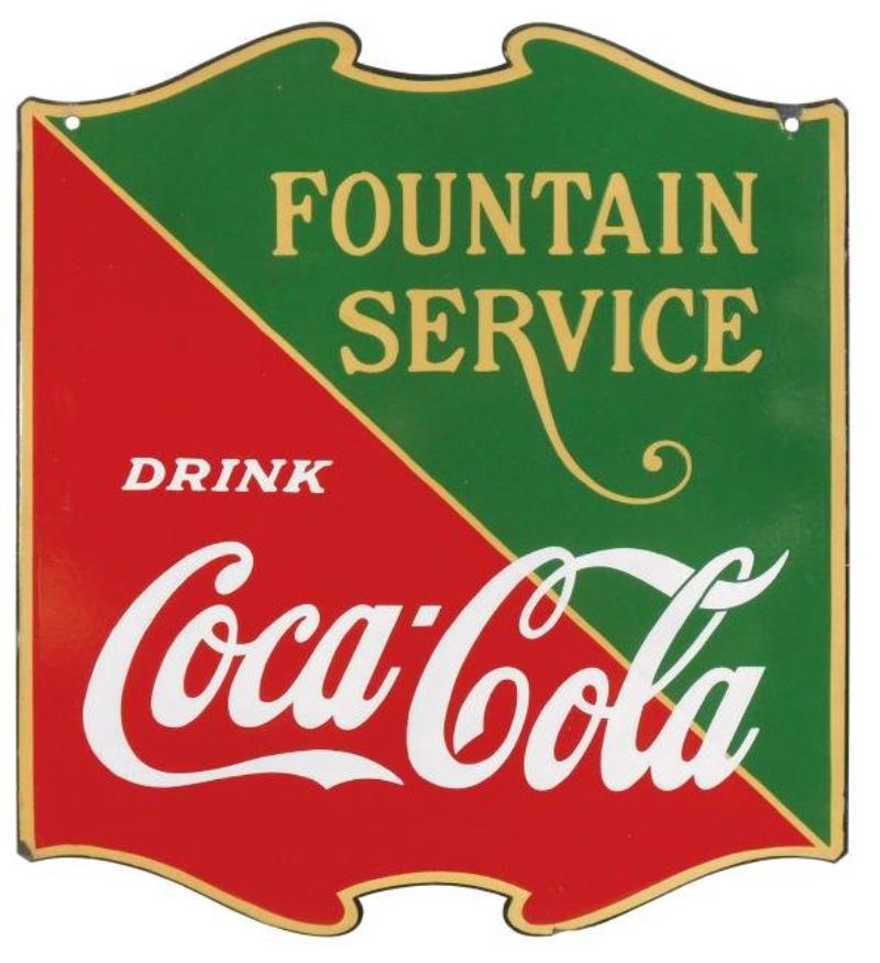 Coca-Cola sign, Fountain Service 2-sided porcelain