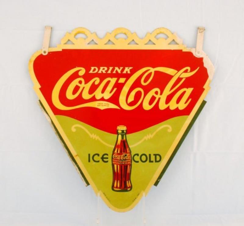 1934 Coca Cola Triangle Flange Sign Tin