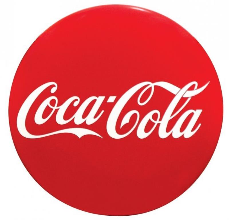 Coca-Cola button sign, red & white enamel on metal,
