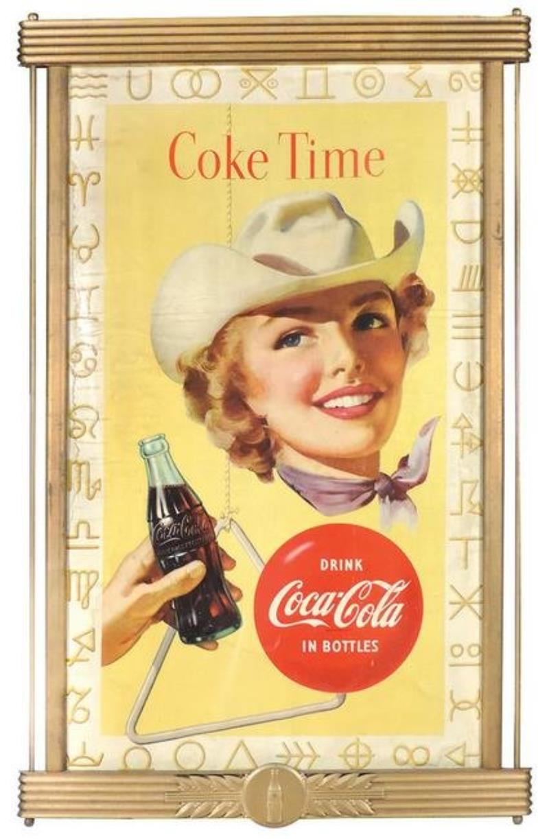 Coca-Cola Sign, "Coke Time" litho on cdbd in Kay