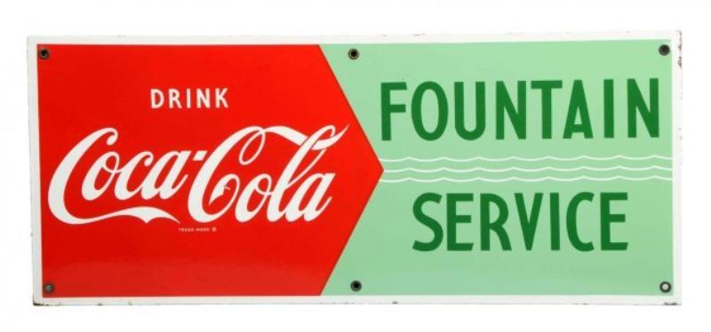 1950ās Coca-Cola Fountain Service Porcelain Sign