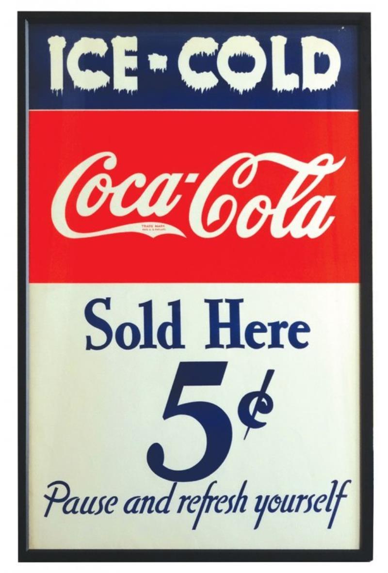 Ice Cold Coca-Cola Sold Here 5 cents Paper Poster Value & Price Guide