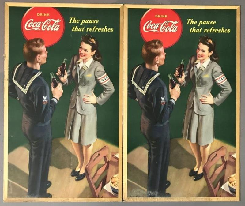 (2) 1943 Coca Cola Cardboard Advertising Signs