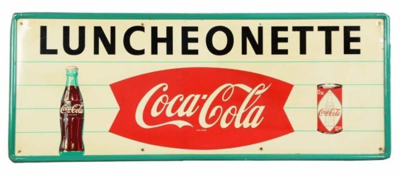 Large Coca-Cola Luncheonette Self Framed Tin Sign.