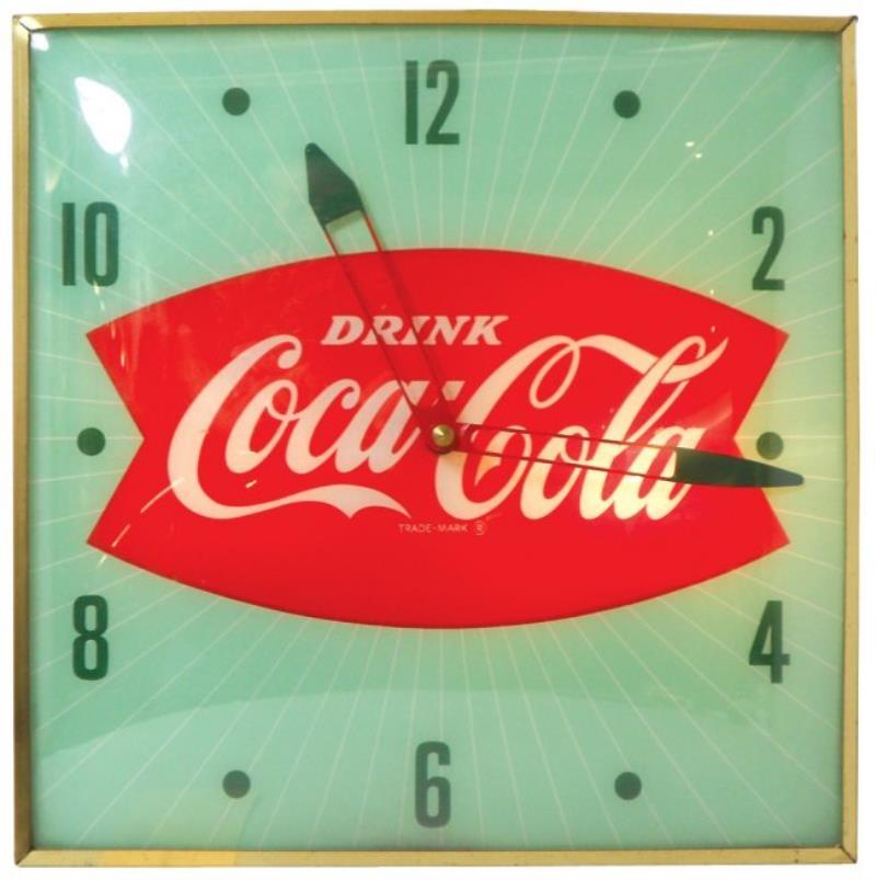 Coca-Cola clock, Pam light-up w/fishtail face, Exc