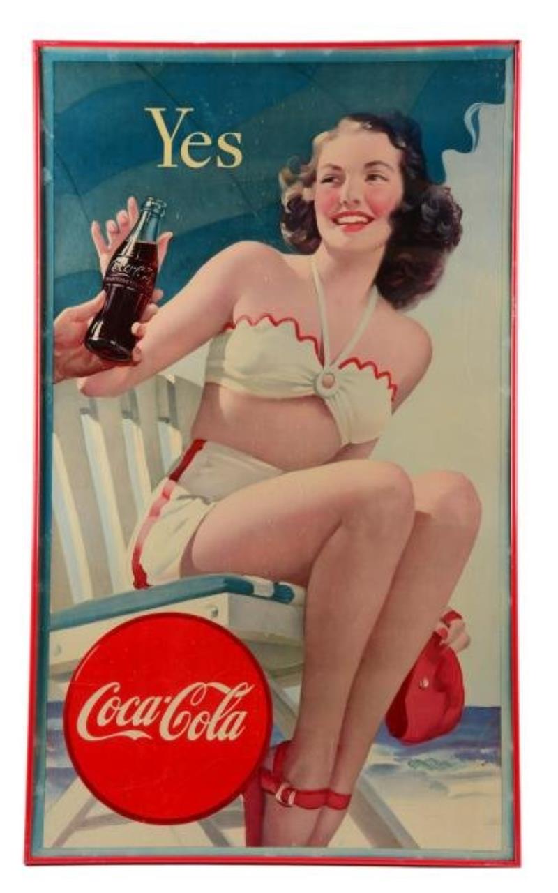 1947 Coca - Cola Swimsuit Cardboard Sign