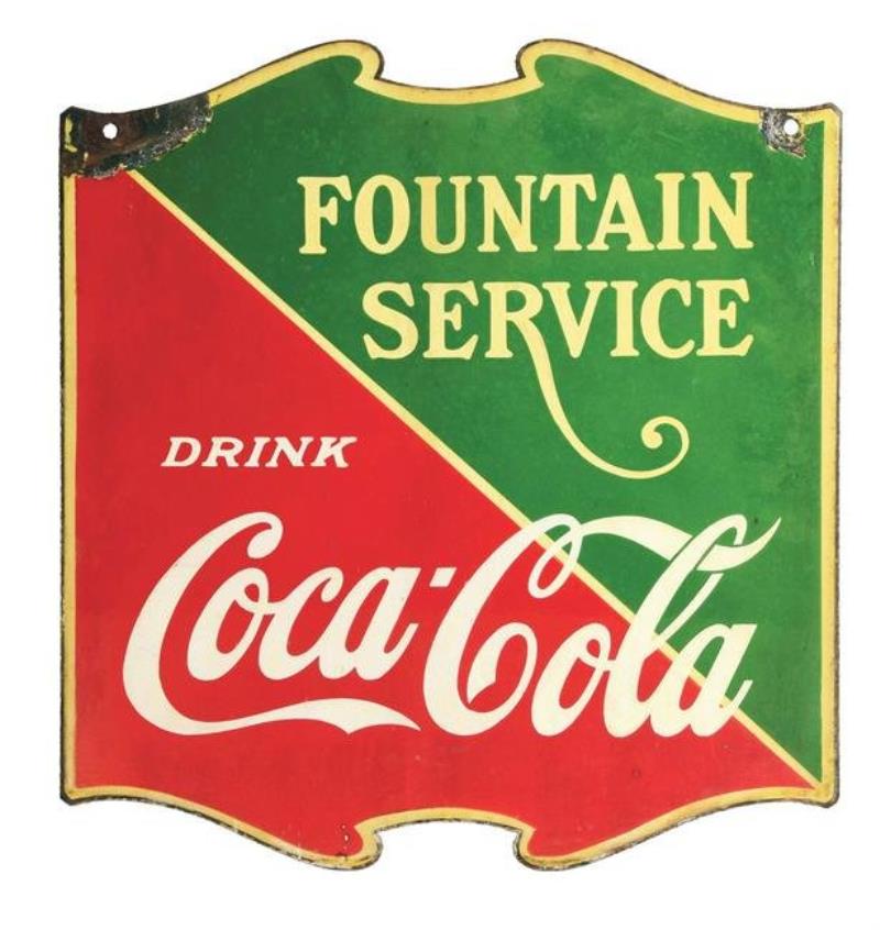 COCA-COLA FOUNTAIN SERVICE PORCELAIN CUT-OUT SIGN