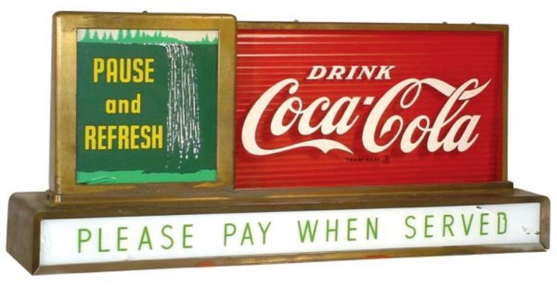 Coca-Cola light-up waterfall sign, metal case w/g