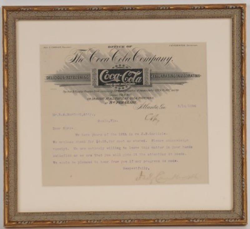 1896 COCA-COLA LETTERHEAD SIGNED BY ASA CANDLER