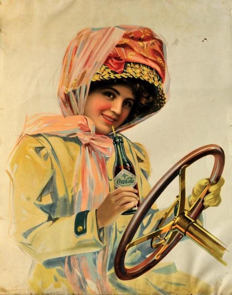 Original 1911 Coca-Cola Motor Girl Lithograph