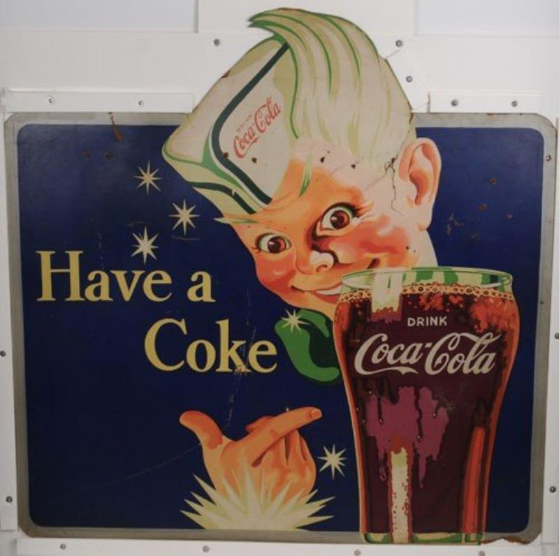 1940'S COCA-COLA CUT-OUT MASONITE SPRITE BOY SIGN