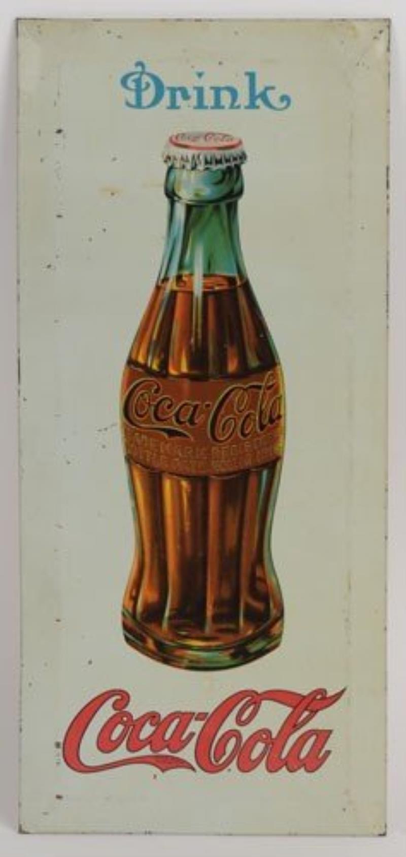 CIRCA 1920 COCA-COLA TIN BOTTLE SIGN