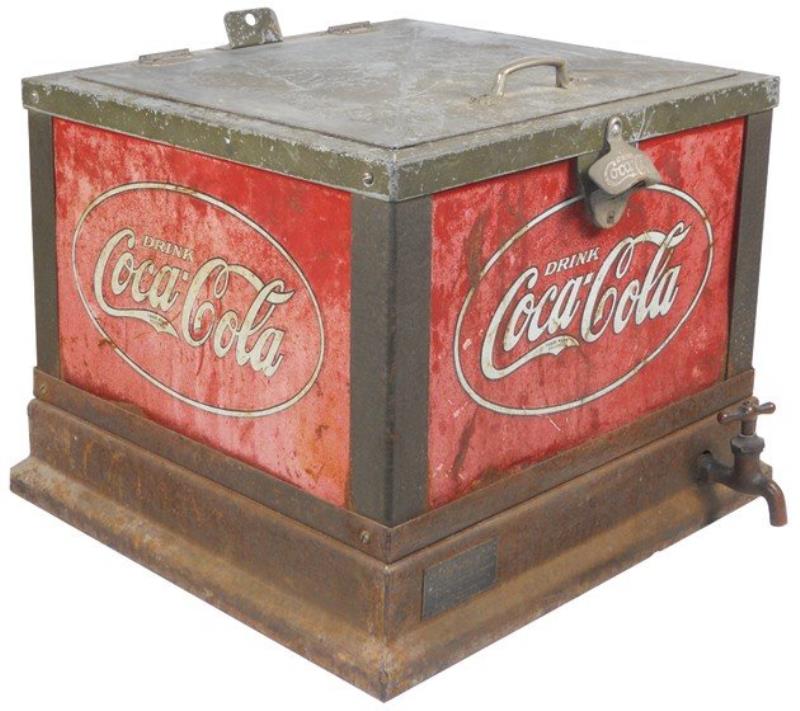 Coca-Cola Glascock cooler, embossed metal panels o