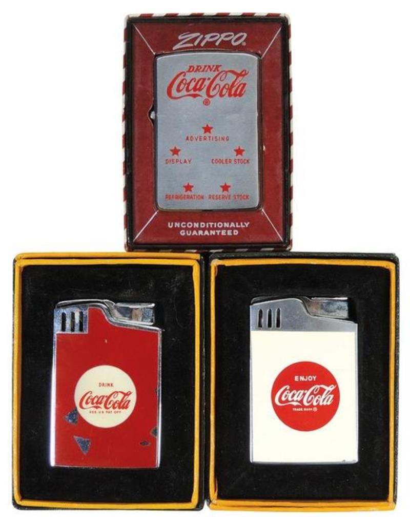 Coca-Cola Cigarette Lighters (3), Blue-Bird Enjoy