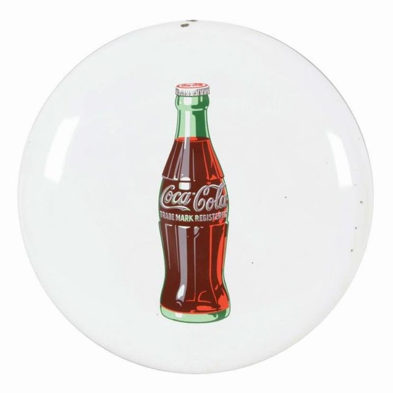 PORCELAIN COCA-COLA BUTTON ADVERTISING SIGN WITH