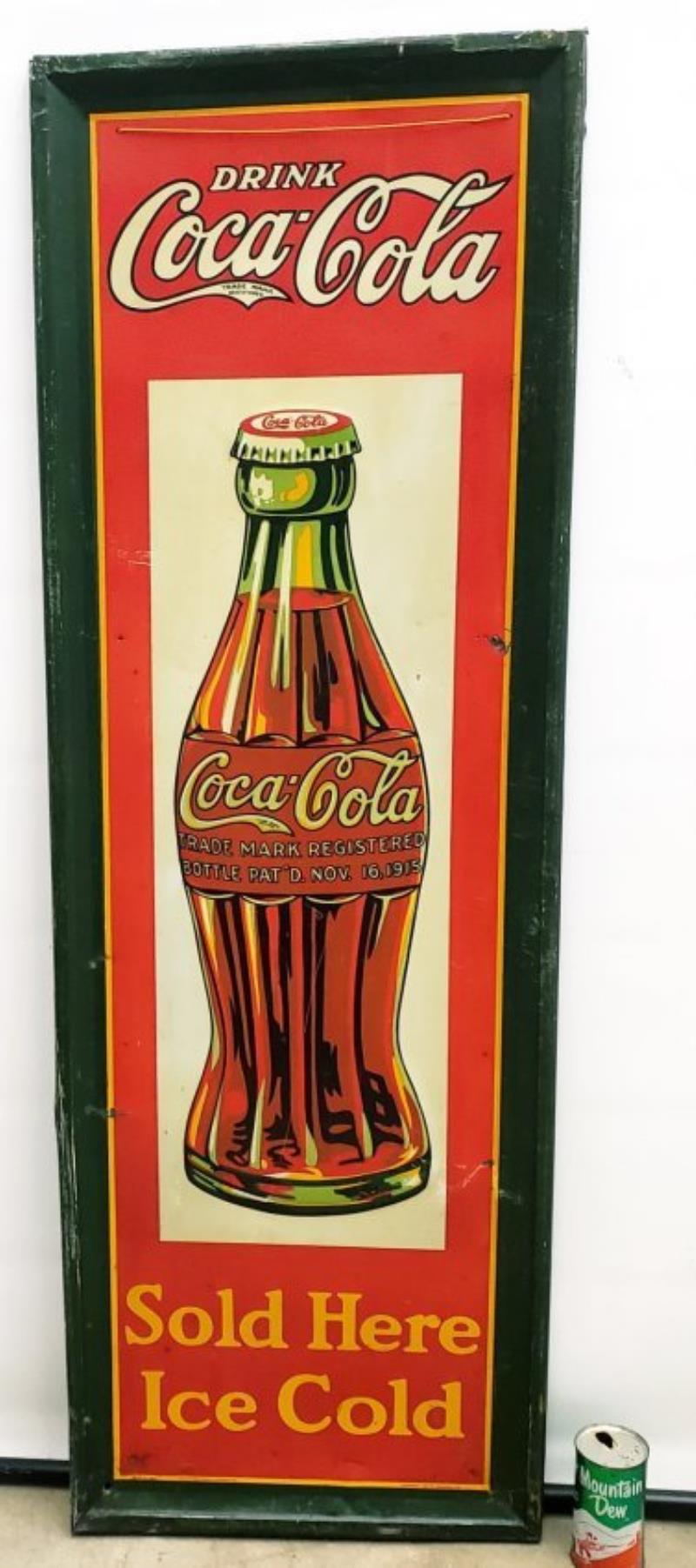 RARE 1927 Coca Cola Self Framed Vertical Tin Sign