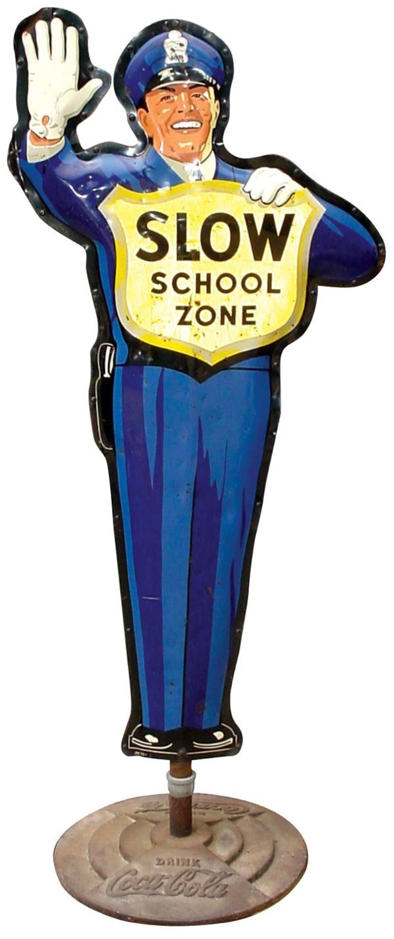 Coca-Cola policeman sign, 2-sided diecut metal si