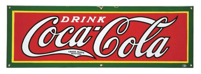 OUTSTANDING DRINK COCA COLA PORCELAIN STRIP SIGN.