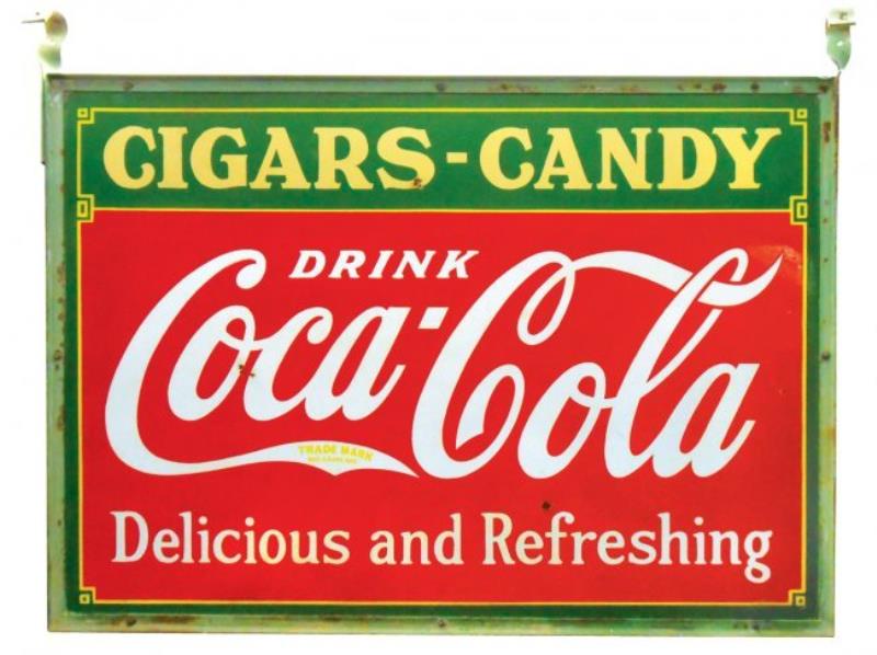 Coca-Cola sign w/Cigars-Candy marquee, porcelain