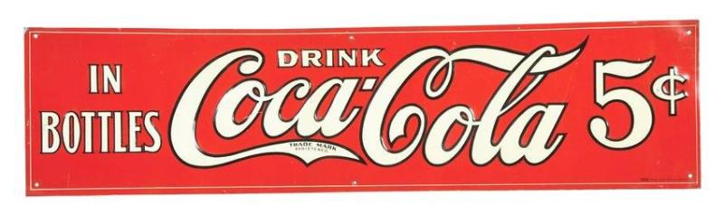 EMBOSSED TIN TACKER COCA-COLA SIGN.