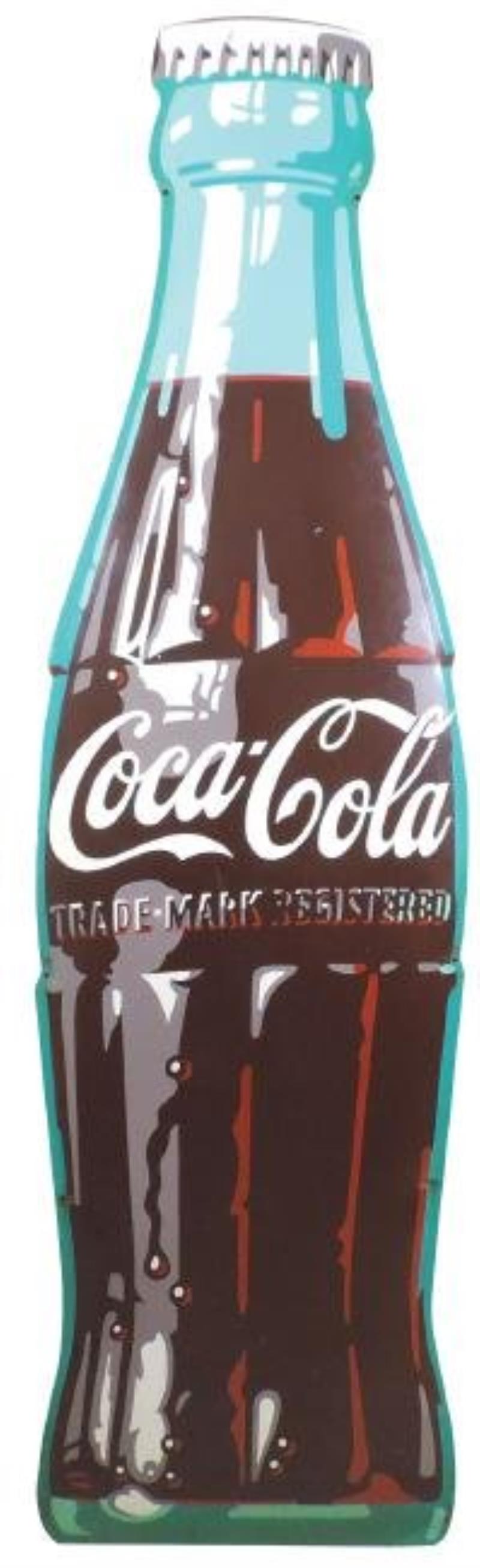 Coca-Cola sign, oversized diecut embossed metal bottle,