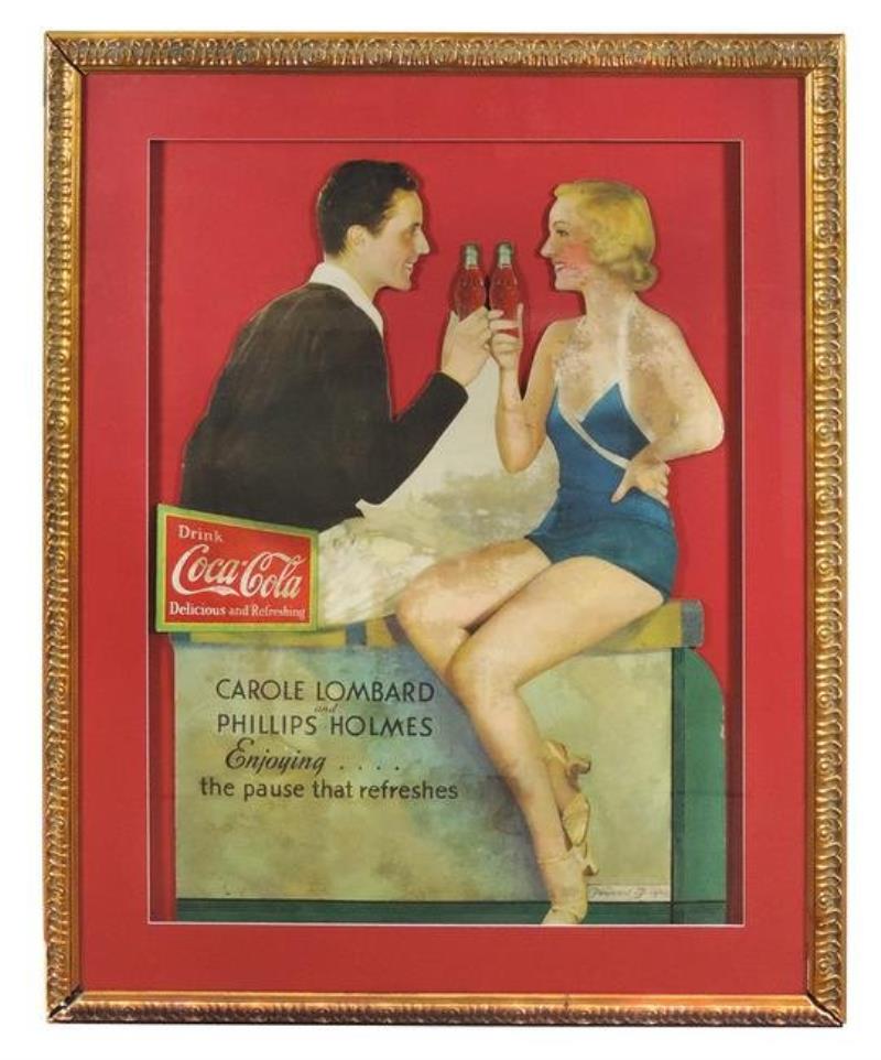 Coca-Cola diecut cdbd sign, Carole Lombard & Phillips