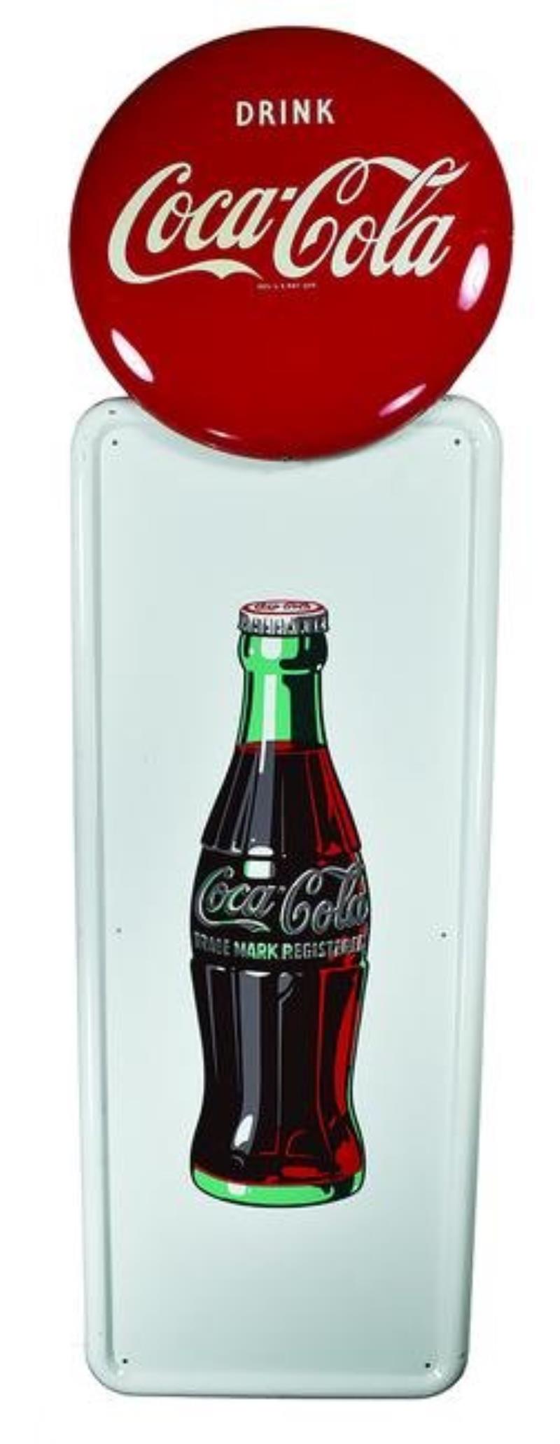 Early 1950's Coca Cola Self Framed Tin Button Sign