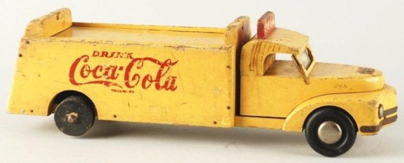 Wooden Buddy L Yellow Coca-Cola Truck Toy.