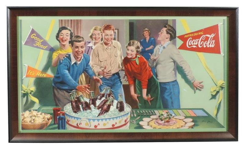 Coca-Cola Sign, "Collegiate Party", litho on cdbd by