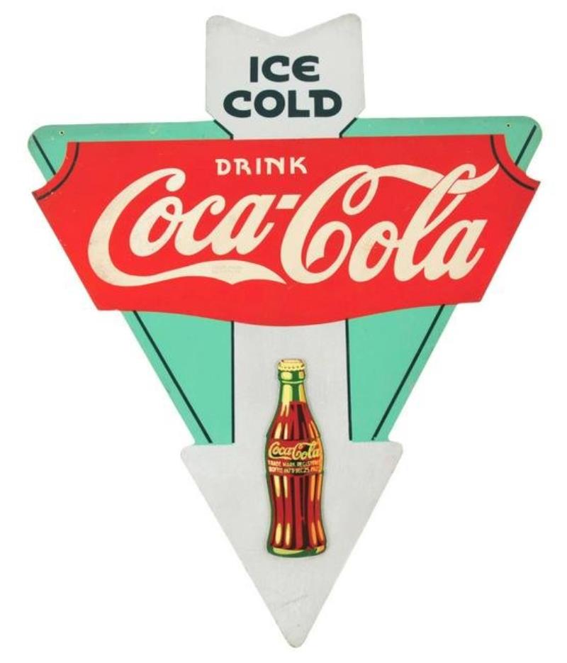 COCA-COLA DIE-CUT MASONITE SIGN.