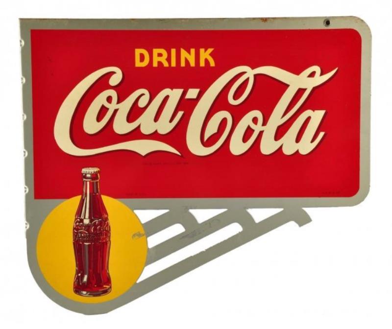 1940's Beautiful Coca - Cola Tin Flange Sign