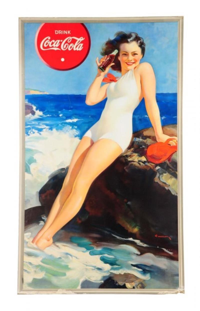 1938 Large Coca - Cola Bathing Girl Poster.