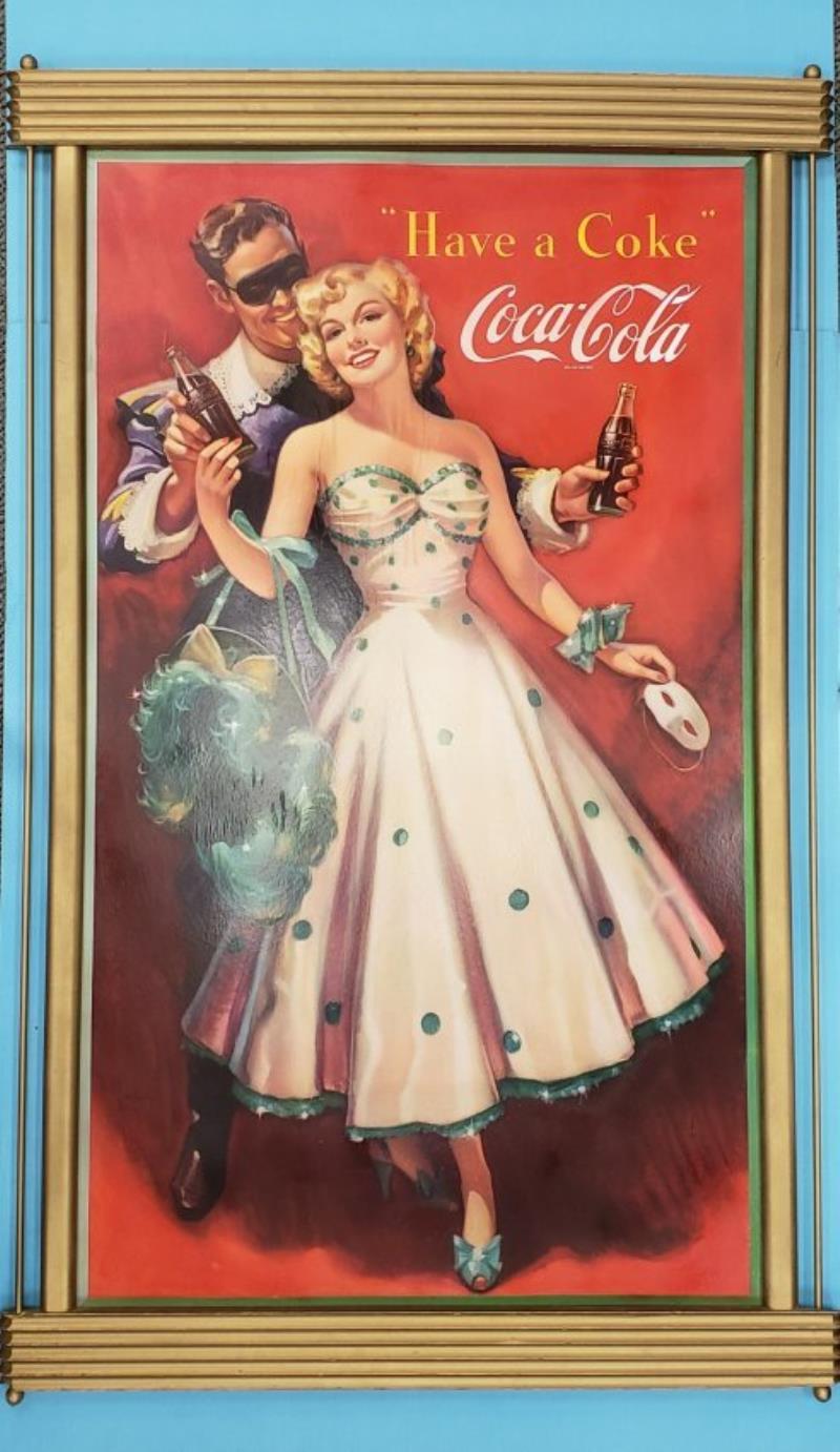 1949 Coca Cola Have a Coke cardboard sign w/ wood frame