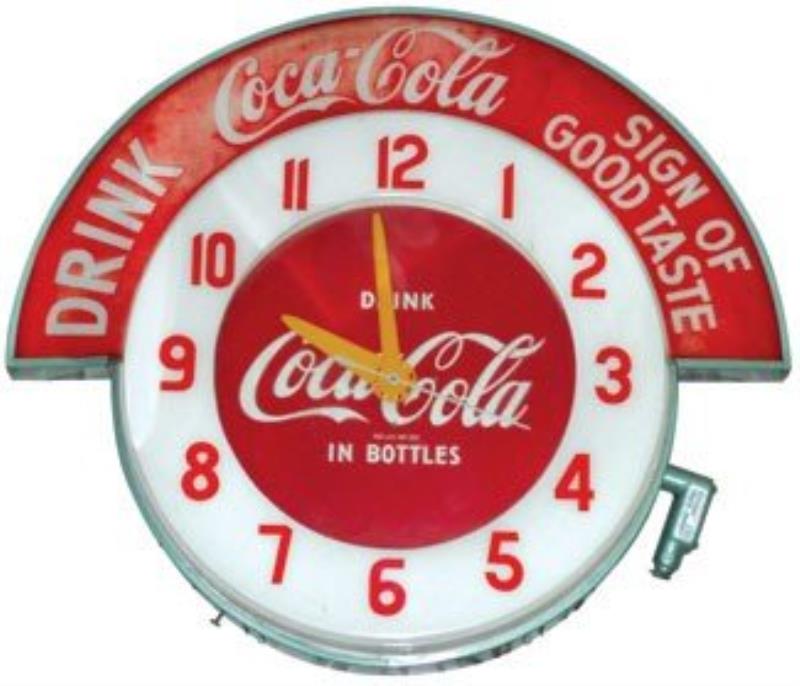Clock, Cleveland neon w/marquee, coca-Cola "Drink