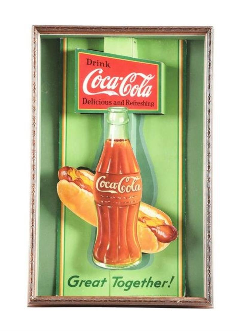 1932 COCA-COLA CUT OUT HOTDOG ADVERTISING SIGN.