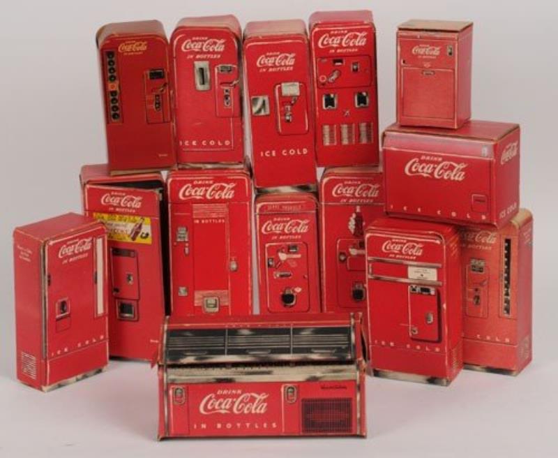 14 COCA-COLA CARDBOARD VENDING MACHINE MINIATURES