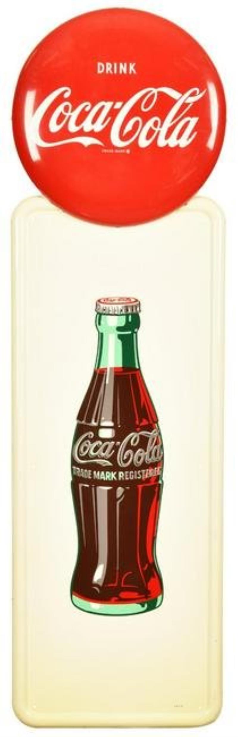 Drink Coca-Cola w/Bottle Metal Pilaster Sign