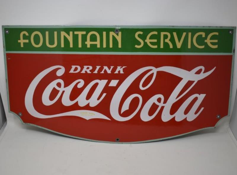Coca Cola Fountain Service Porcelain Enamel Sign 1935